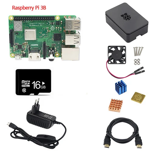 Aokin 7 шт. комплект комбо Raspberry Pi 3 Model B+/3b материнская плата, 16 Гб Microsd карта 5 в 2.5A адаптер, радиаторы, черный корпус Hdmi кабель - Комплект: Комплект 1