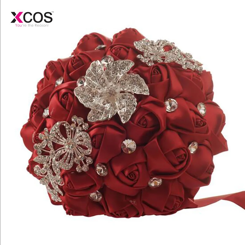 Burgundy Wedding Flowers Bridal Bouquets High Quality Sparkle Crystal Beads Pearls Luxury Bride Bouquet | Свадьбы и торжества