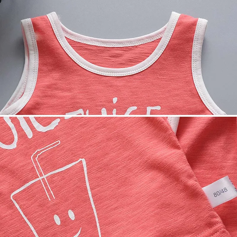 Хлопковый комплект одежды унисекс жилет без рукавов с буквенным принтом + шорты