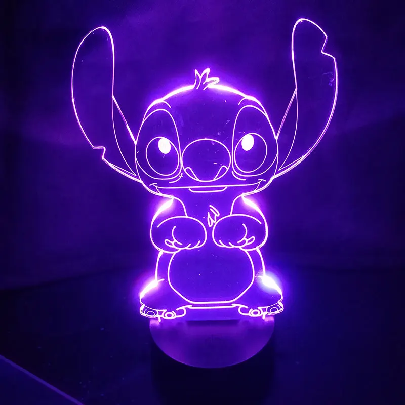 Ститч мультфильм 3D настольная лампа акриловая панель USB кабель 7 цветов изменить