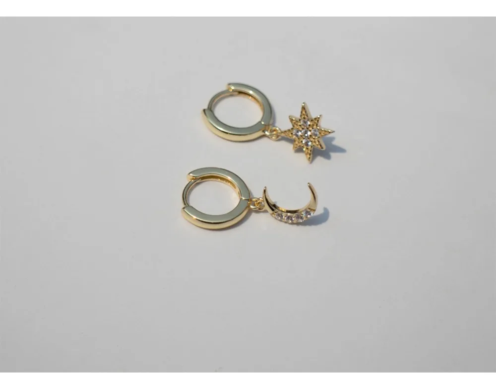 Серьги из стерлингового серебра 925 пробы, модные серьги с цирконием, звездами и луной, серьги-капли, кольцо для ушей, милое, дикое, темпераментное, для девушек, серебряные серьги, ювелирное изделие
