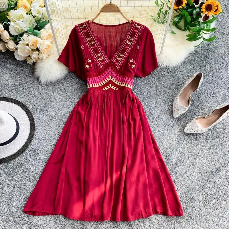 ALPHALMODA новинка платье для отдыха Этническая вышивка геометрические узоры v