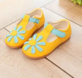 yellow Новинка года; детские летние сандалии с подсолнухами для маленьких девочек; кожаные туфли для малышей; цвет розовый, белый, желтый; сандалии; 24 - Цвет: yellow