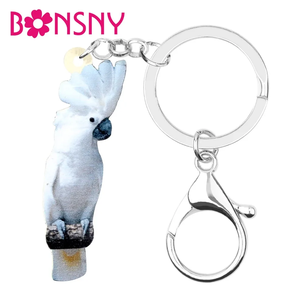 Bonsny акриловый милый белый брелок Cockatoo птица кольцо для ключей модное украшение