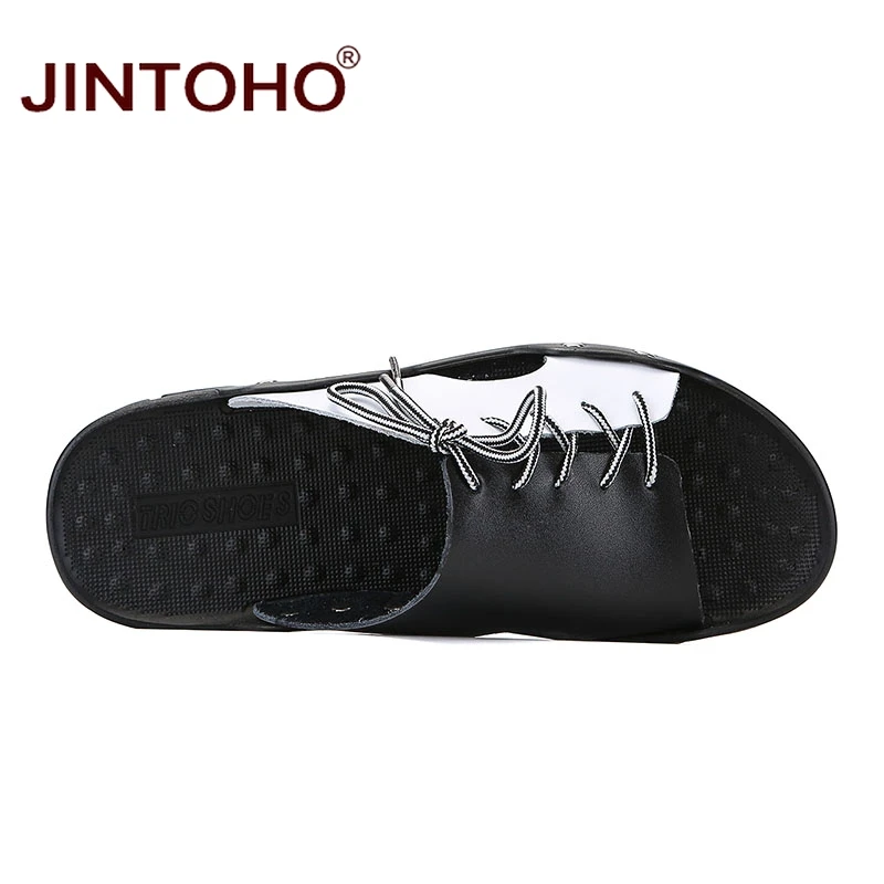 Летняя мужская обувь JINTOHO из натуральной кожи модные мужские кожаные тапочки