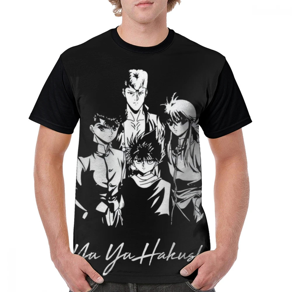Yu Hakusho футболка Yu Hakusho Group футболка с короткими рукавами Классическая графическая Футболка мужская Полиэстеровая большая футболка с принтом - Цвет: Черный