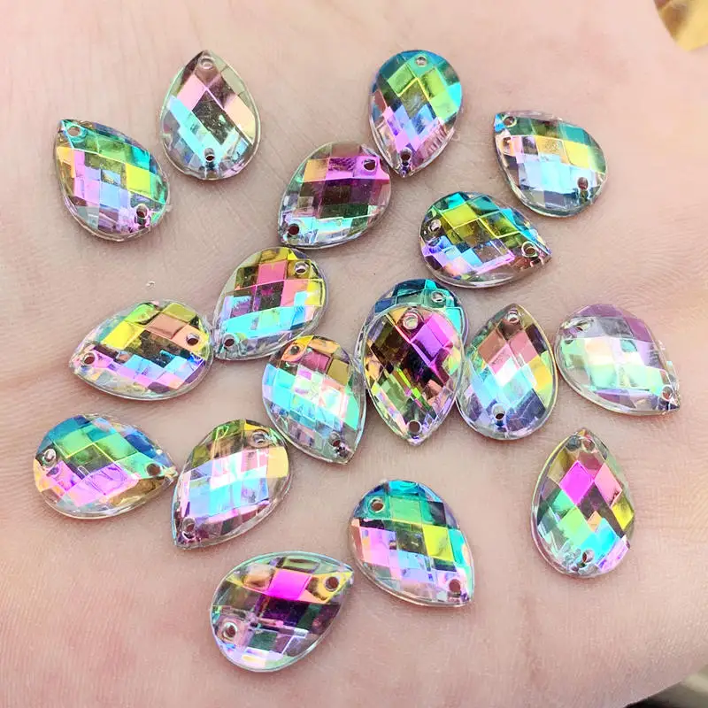 Аппликация AB Стразы для шитья 10*14 мм Красочные капли белый кристалл камень