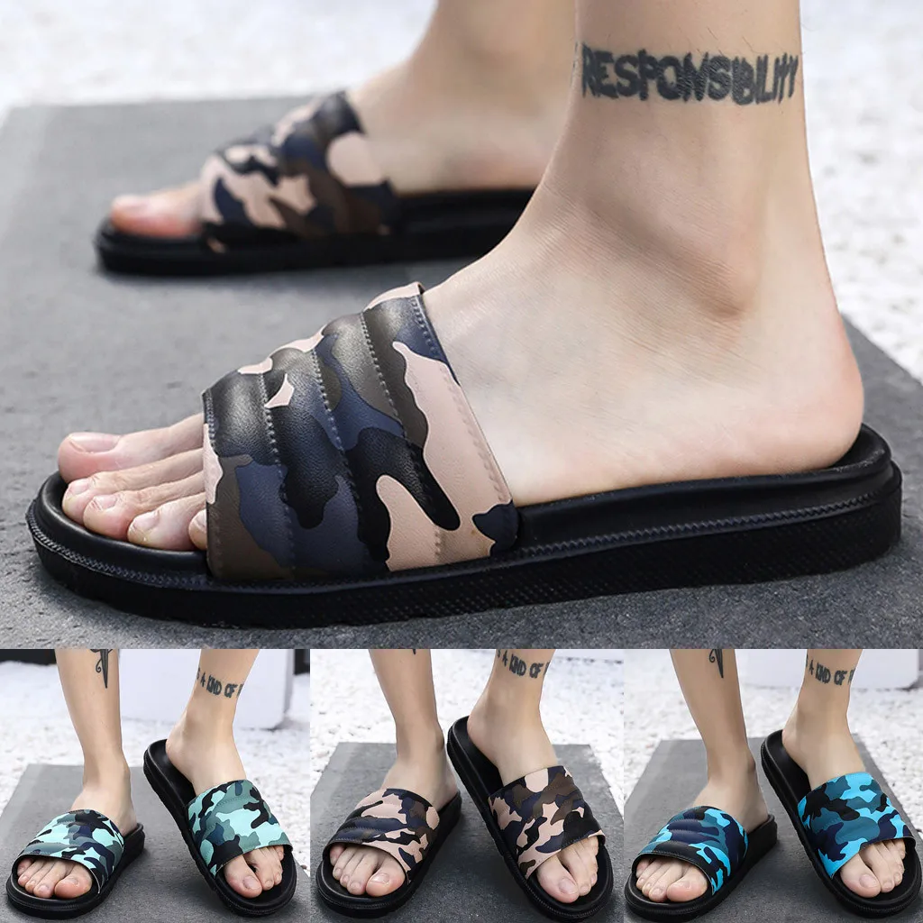 Men Summer Outdoor Comfortable Slippers Fashion Camouflage Non-Slip Beach Shoes chausson homme для пляжа тапочки#XB20