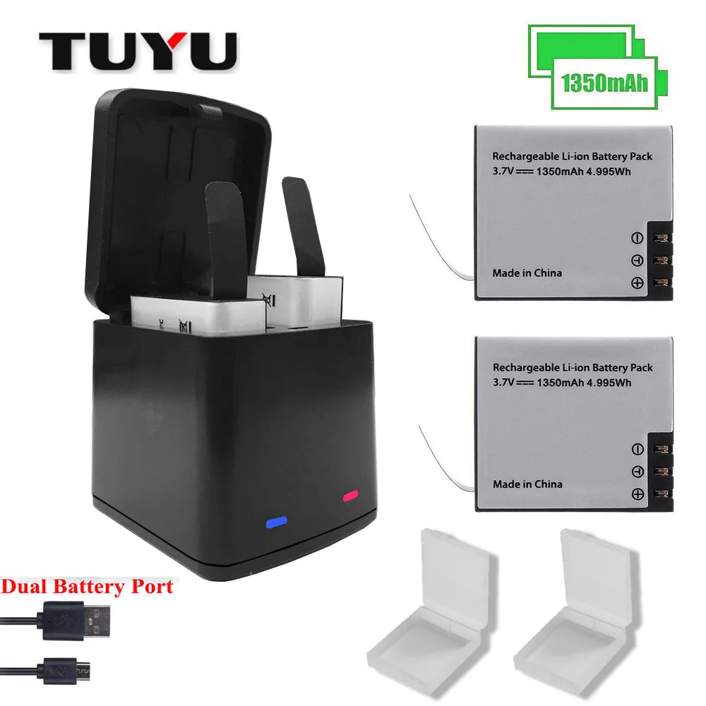 Аксессуары для камеры TUYU Mountain Dog Dual SJCAM sj4000 Charger 1350 мАч 2 шт. универсальный