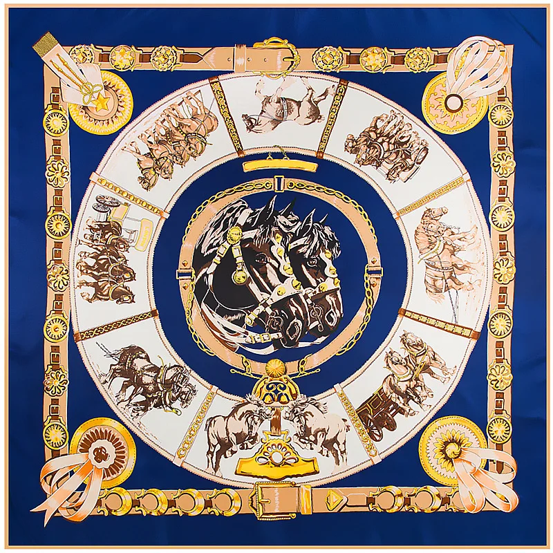 130x130 см осенний Новый шарф из 100% шелка с принтом лошади женский шейный платок