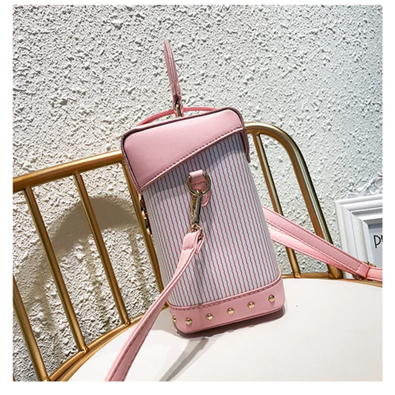 2018 новая коробка Форма сумка Для женщин Мода Полосатый заклепки сумки женские