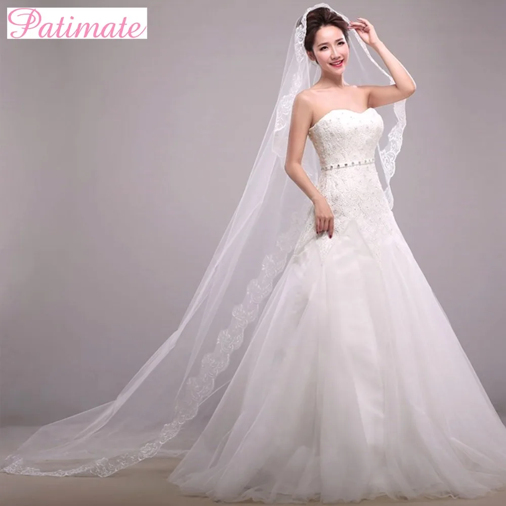 PATIMATE кружево длинные вуаль для свадьбы в соборе свадебная фата деревенский и