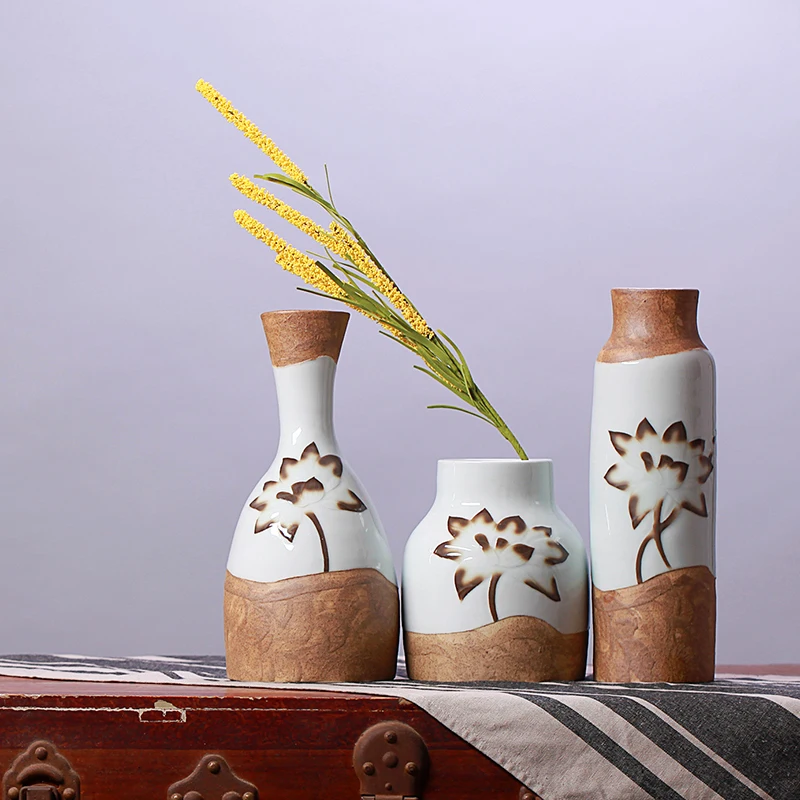 Традиционный китайский винтажный керамический Лотос рельефная ваза для цветов