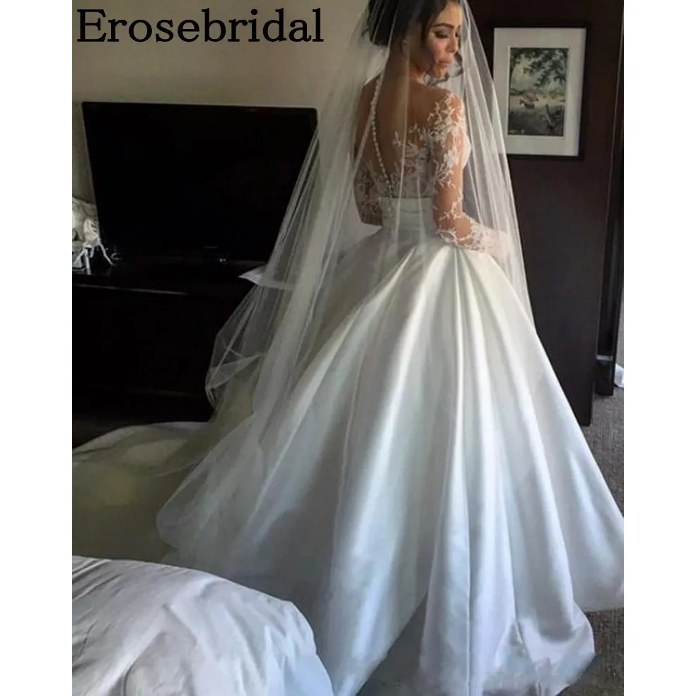 Erosebridal Пятнистое бальное платье свадебное 2018 с длинным рукавом элегантный