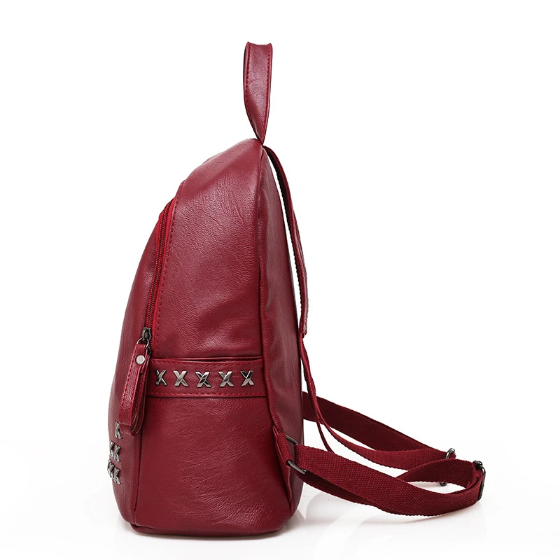 Fashion PU Leather Ladies Backpack New Students School Bags Black Red Rivets Travel Big for Teenagers | Багаж и сумки