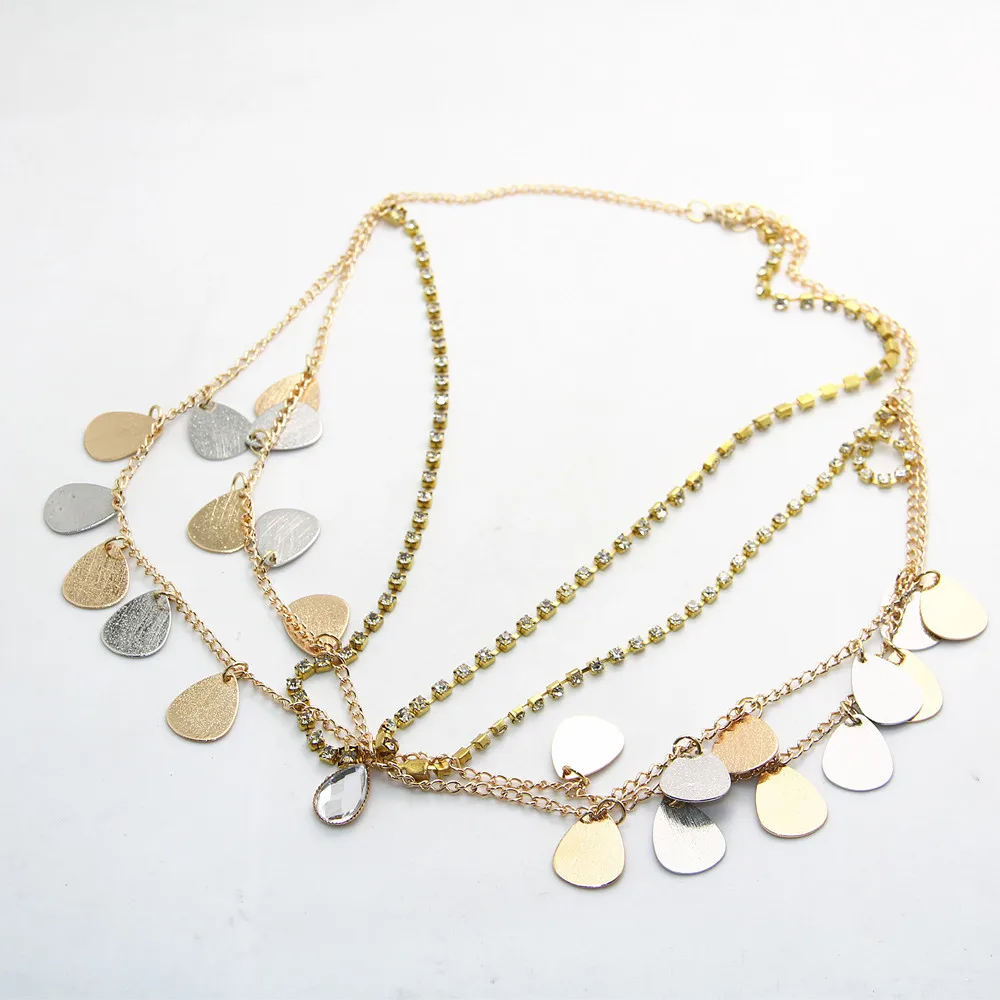 Романтическая индийская Тиара Лоб блестки сплав цепочка из страз для головы