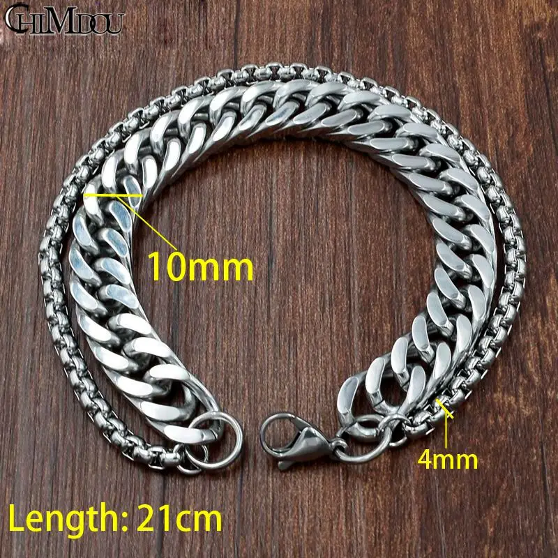 10mm Double Chain CHIMDOU мужской браслет серебряный цвет/золотой цвет черный браслет из нержавеющей стали и мужской аксессуар хип-хоп Вечеринка рок ювелирные изделия - Окраска металла: 10mm Double Chain