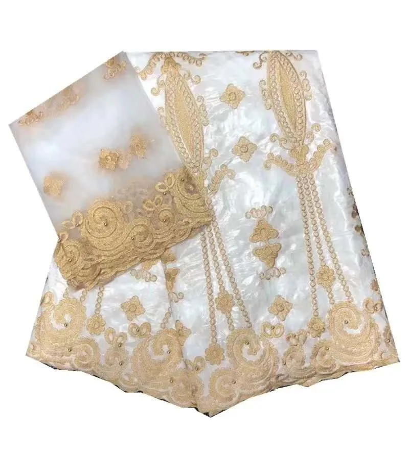 Благородная вышитая базин богатая с тюлем кружевная синяя африканская ткань