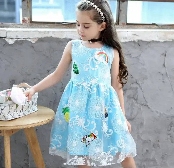 Blue Pink Baby Girls Dress Summer Costume Kids Dresses for Children Party Clothes Princess | Детская одежда и обувь