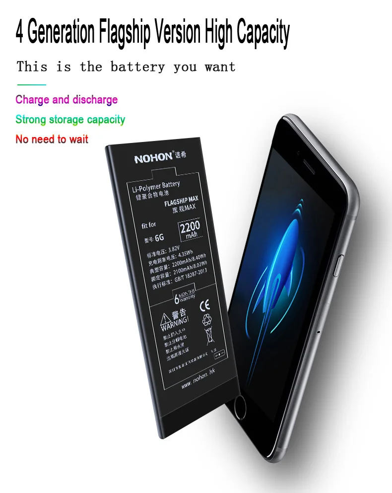Аккумулятор NOHON для iPhone 6, 6G, iPhone6, 2200 мА/ч, высокое качество, замена резервных батарей, розничная, посылка, бесплатные инструменты
