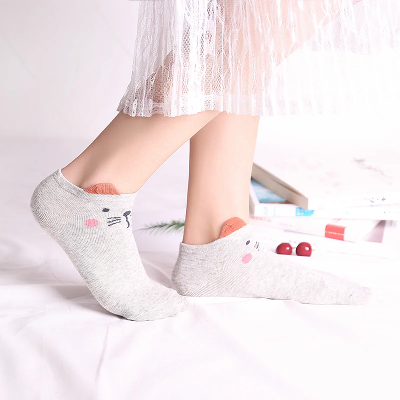 5 пар весенние женские хлопковые носки серые в полоску с рисунком льва милые