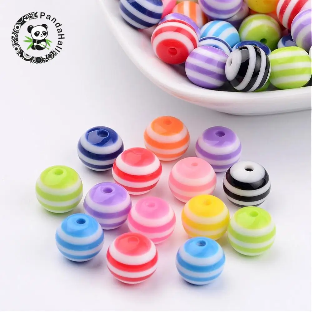 

Resin Beads, Round, Lined, Mixed Color, about 10mm in diameter, hole: 2mm