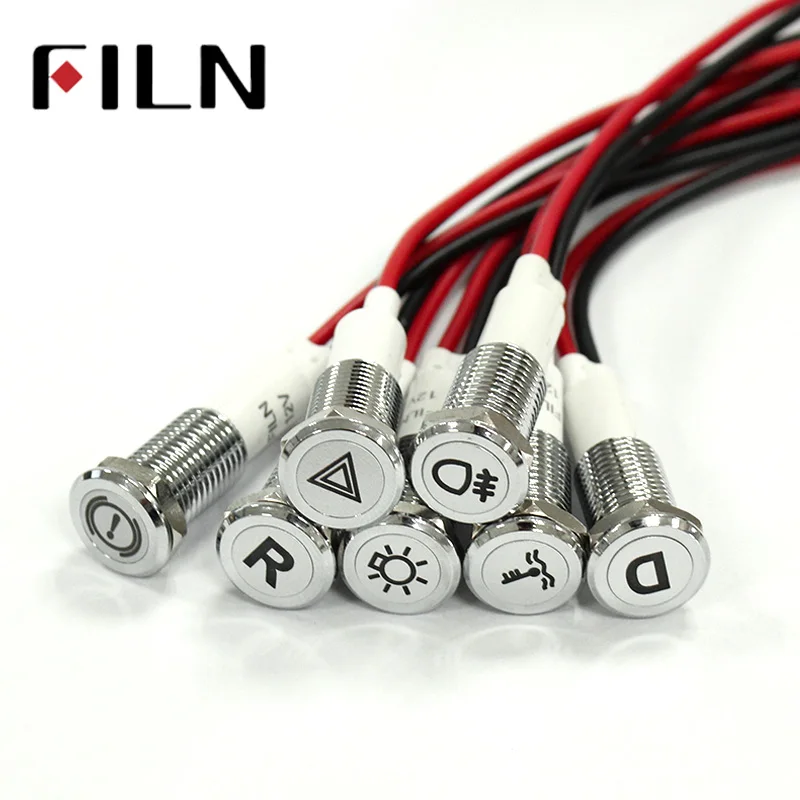 FILN 50pcs 10mm Lamp FILN 12V LED Car Boat LED Warning Dashboard Signal Lights Instrument Pilot light with symbol