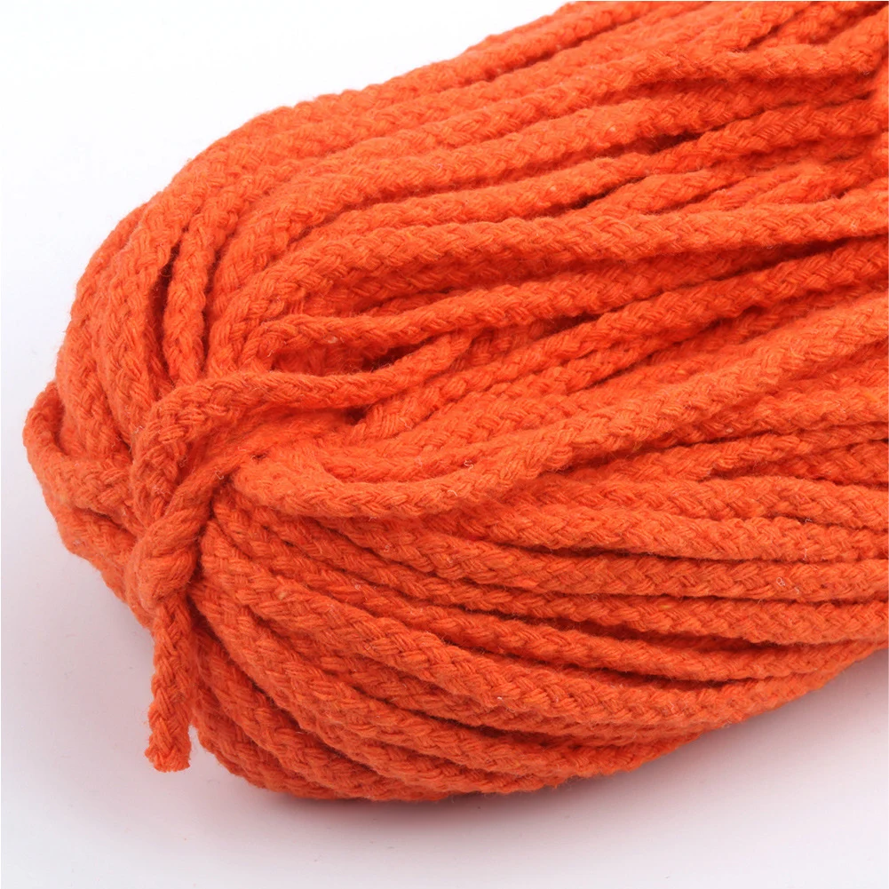 Orange 28 метров, 5 мм, 8 акций, круглый шнур из хлопка, декоративный шнур для рукоделия, веревки, витая хлопковая веревка, плетеные веревки, веревки для рукоделия - Цвет: Orange