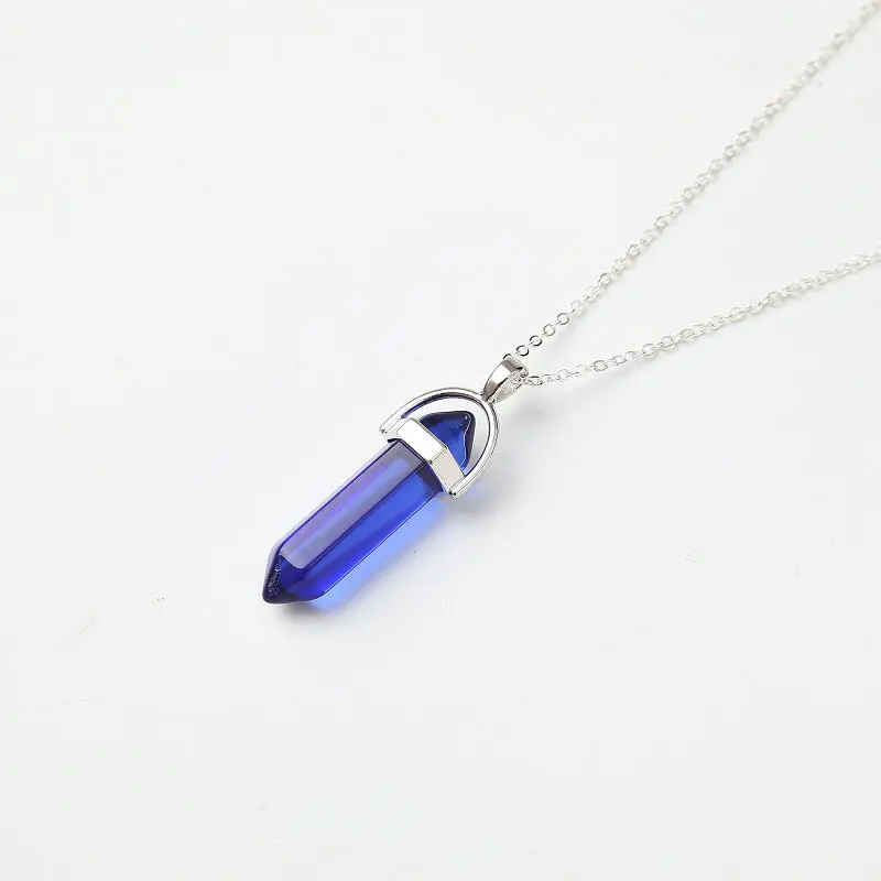 blue crystal Meajoe, Трендовое ожерелье с кулоном из натурального кристалла, ожерелье с кулоном в виде пули, винтажное очаровательное цветное ожерелье с кулоном, ювелирное изделие для женщин, подарок - Окраска металла: blue crystal