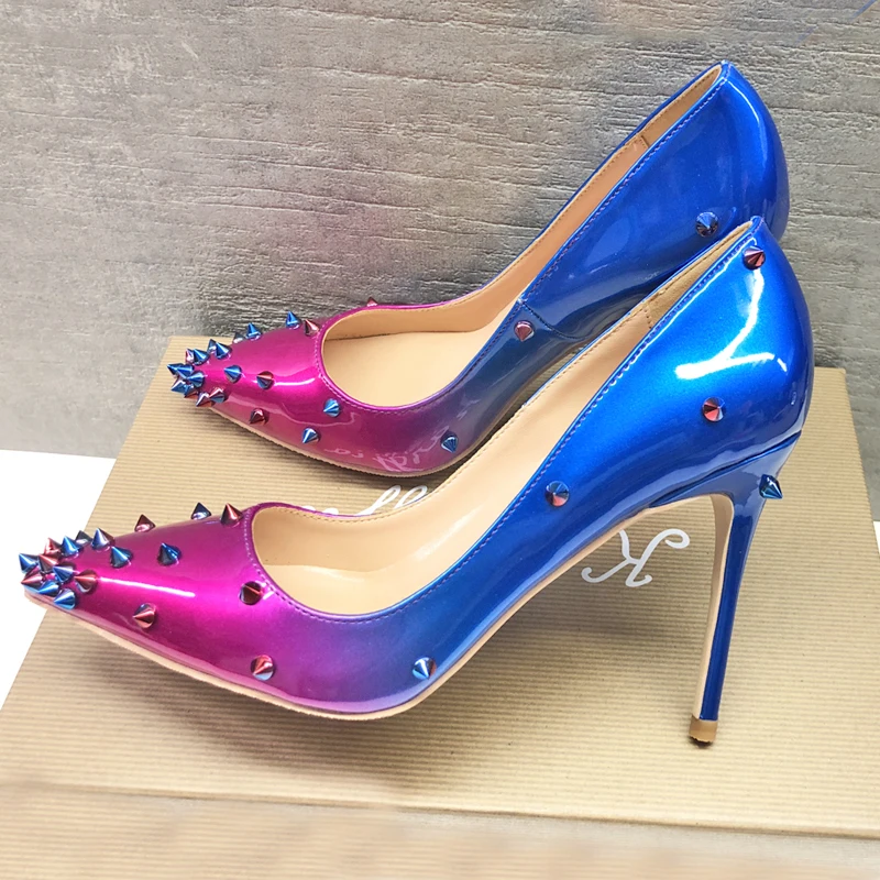 

Fashion free shipping Women lady spikes Gradient Patent Leather Poined Toe Stiletto high heel pump HIGH-HEELED SHOE Wedding