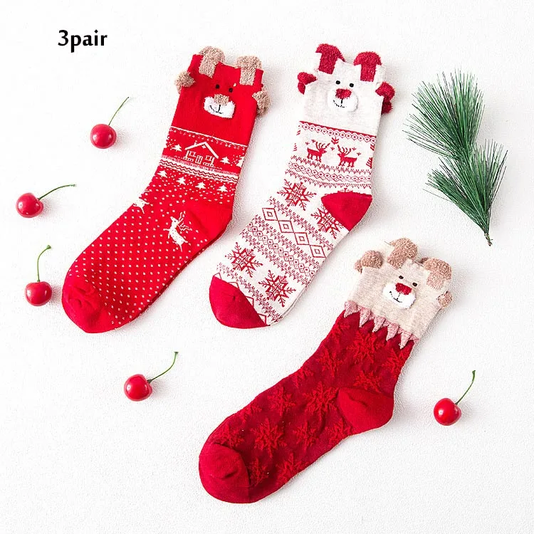 5 pair striped cartoon lady red socks japanese Cute kawaii Socks Hipster Winter Christmas New Year Gift | Женская одежда