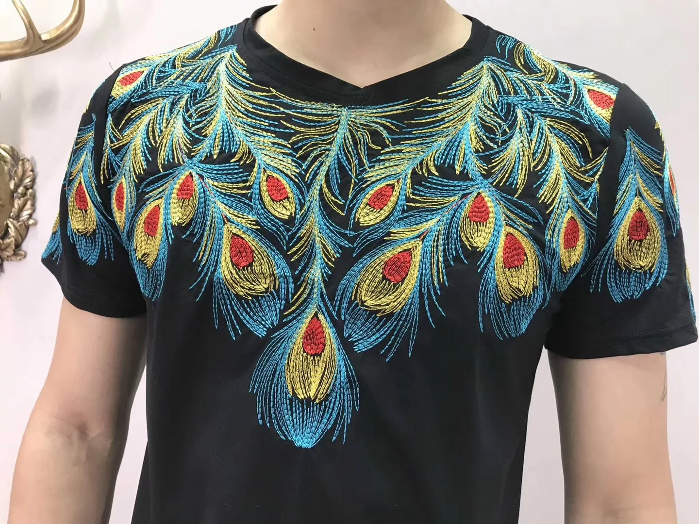 Бесплатная доставка Мужская футболка с вышивкой 100% хлопок новинка футболки