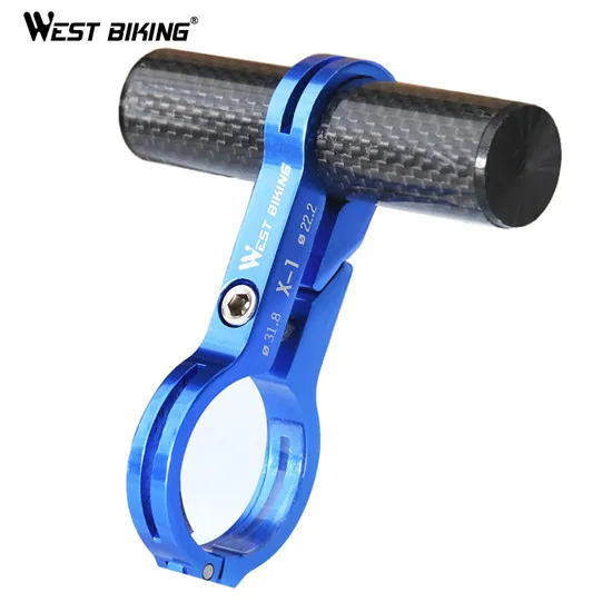 blue WEST BIKING карбоновая велосипедная ручка удлинитель крепление ЧПУ Алюминиевый расширитель держатель светильник держатель для компьютерной лампы зажим 31,8 мм - Цвет: blue