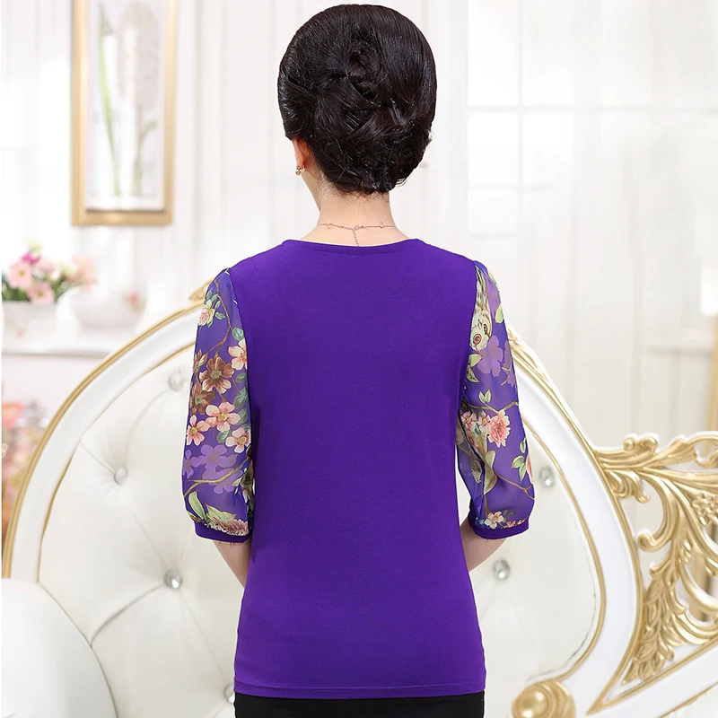 Женская шифоновая футболка с вышивкой на воротнике размеры до 4XL | одежда