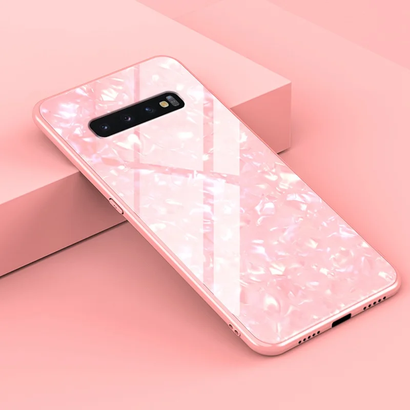 Роскошный Мраморный чехол для samsung Galaxy S10 S8 S9 Plus S10e охлаждающий яркий чехол из закаленного стекла для телефона для samsung Note 9 8 - Цвет: Pink