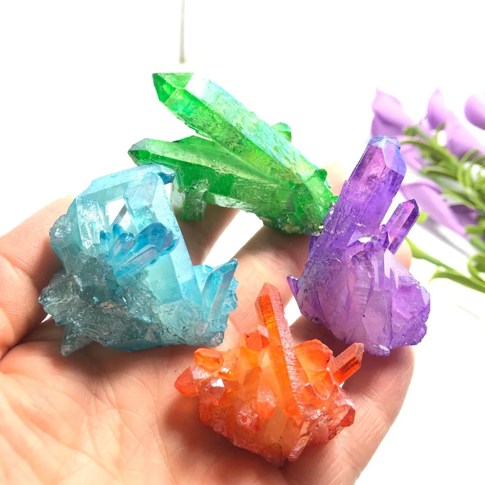 4 шт. красивый аура Кристалл кластер Ангел Аура Титан образец кристалла кварца