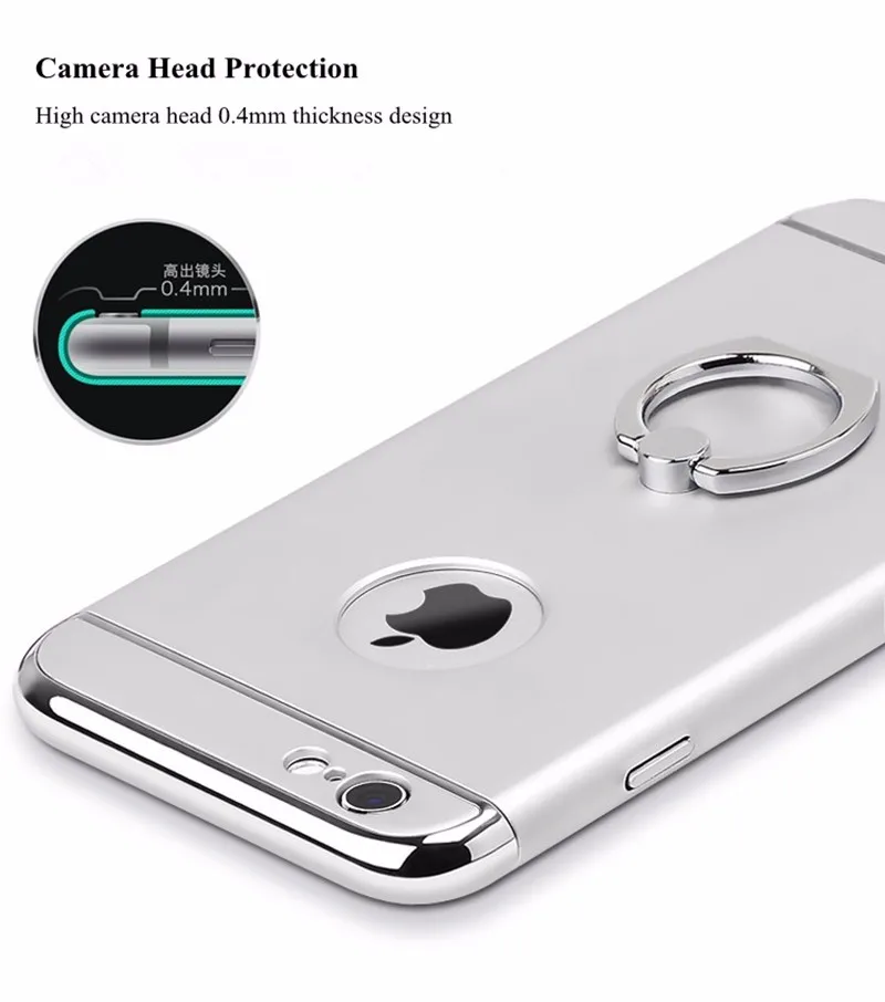 Роскошный чехол с 3D алюминиевым кольцом-подставкой для iPhone 7, 6, 6S Plus, съемный чехол для телефона с полной защитой 360, чехол для iPhone 5, S, 5S, SE