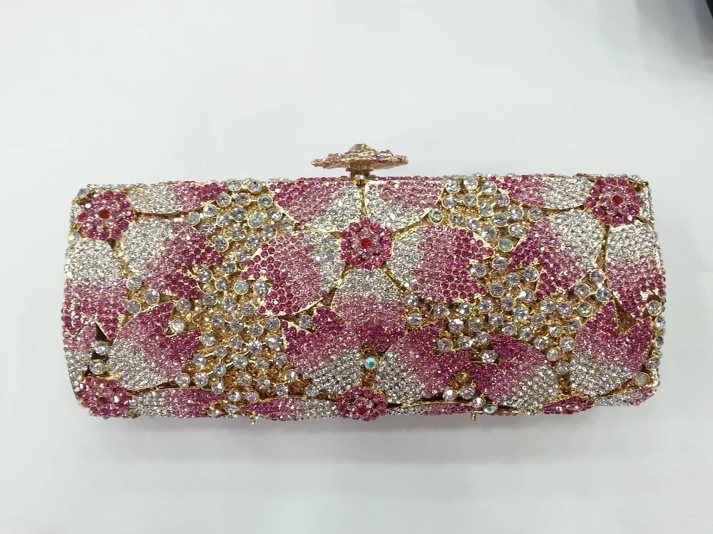 Gift Box Women Diamond Purses Vintage Appliques Hot Pink Crystal Clutches Handbags Wedding Ladies Luxury Clutch Bag Evening Bags