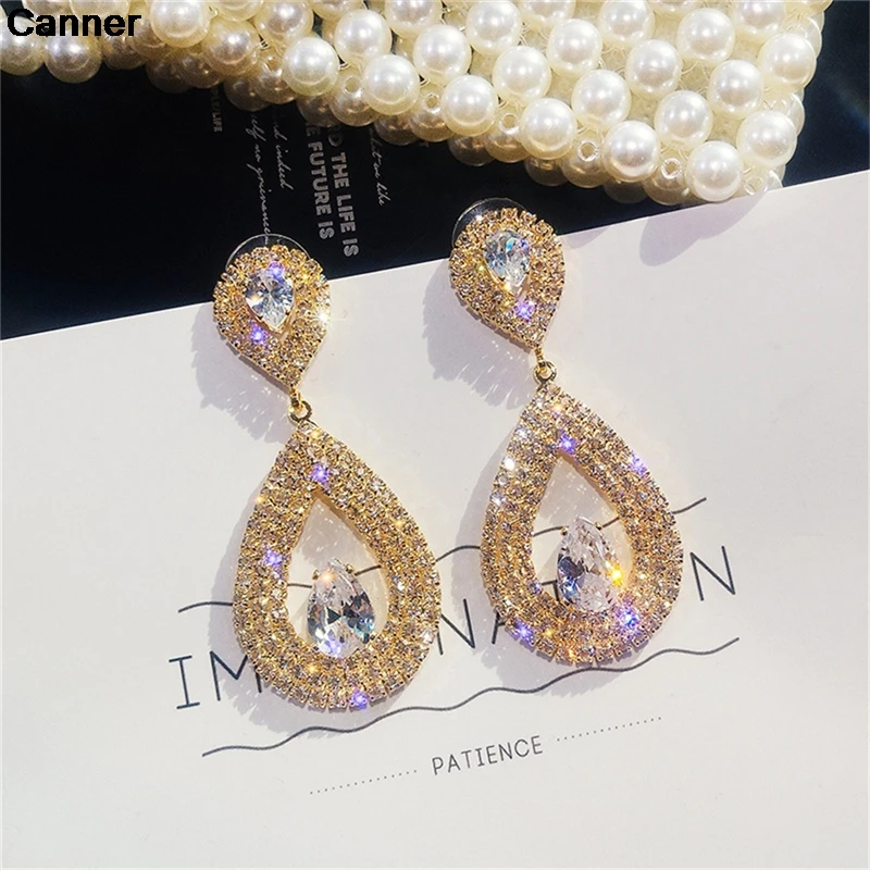 Canner Bling горный хрусталь Свадебные Висячие серьги для женщин капли воды в форме