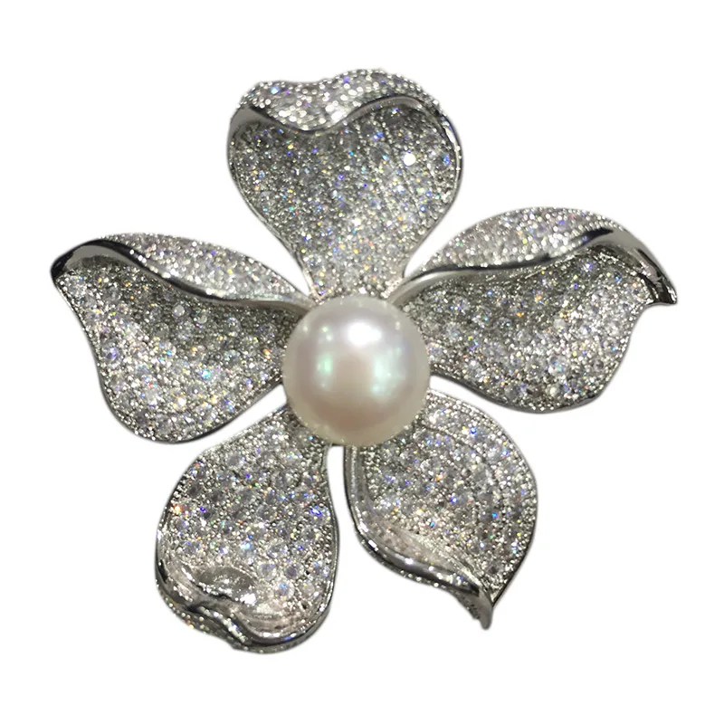 Женская Брошь с натуральным жемчугом и фианитами|pearl brooch pin|brooch pinsfashion brooches pins |