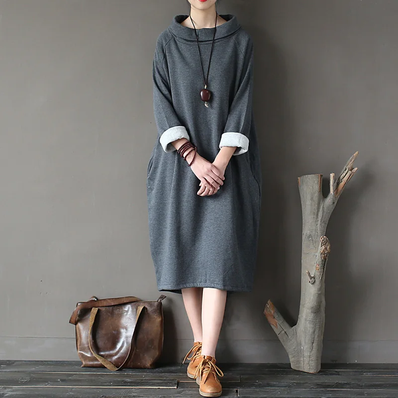 2019 осенне зимнее платье из 100% хлопка женское свободное флисовое утепленное