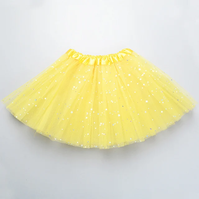 Yellow Вечерние танцевальная одежда для балета для маленьких девочек оптом мелкая блестящая юбка-пачка юбки 15 цветов для девочек Шифоновая юбка Горячая пачка детские юбки 2-8years - Цвет: Yellow