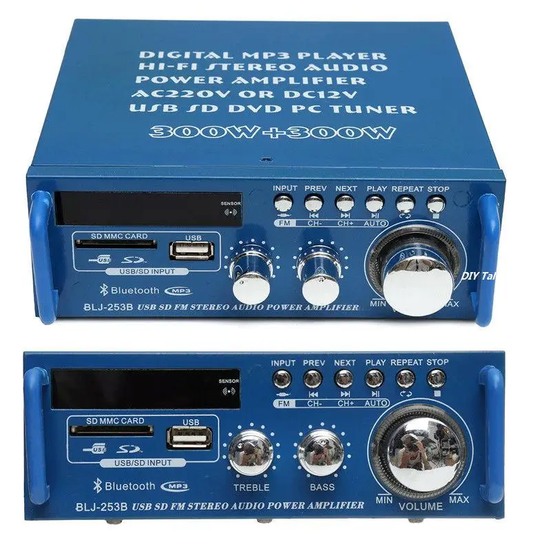 DC 12V AC 220V Bluetooth FM Hi Fi 300W + стерео аудио усилитель mp3 плеер|Усилители мощности| |