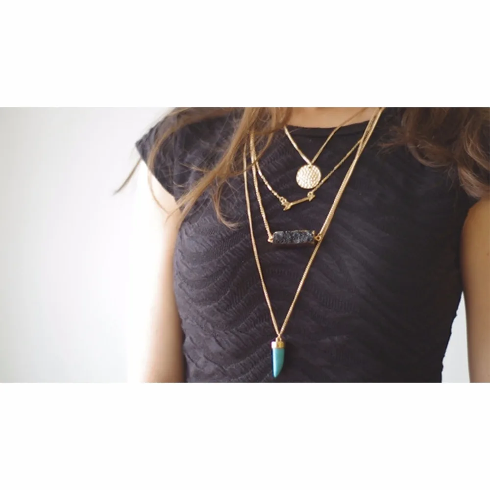 EManco модные изысканные Многослойные Геометрические цепи ожерелья и кулон для