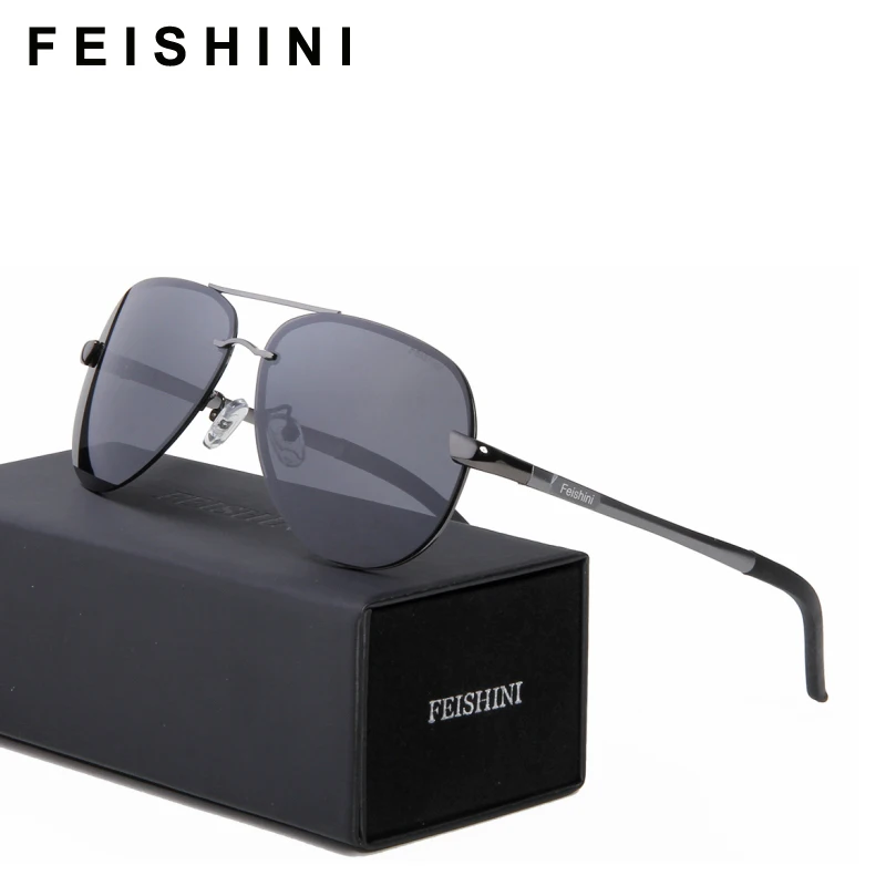 FEISHINI 0761, женские солнцезащитные очки с защитой от ультрафиолета, авиационные прозрачные полароидные линзы, водительские алюминиевые поляризованные солнцезащитные очки, мужские синие зеркальные очки