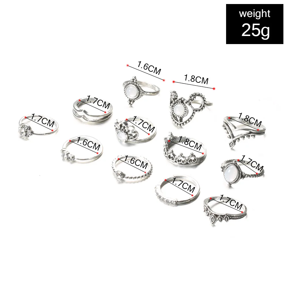 12 шт./компл. богемное Винтажное кольцо с кристаллами в форме сердца цветка корона