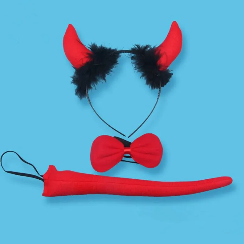 Красный Дьявол рог демона лента для волос галстук бабочка хвост косплей комплект
