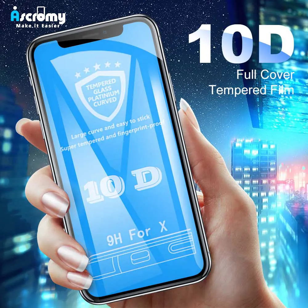 Ascromy для iPhone X закаленное стекло 10D полное покрытие защита экрана Pelicula 7 Plus 8 6 6S XS Max
