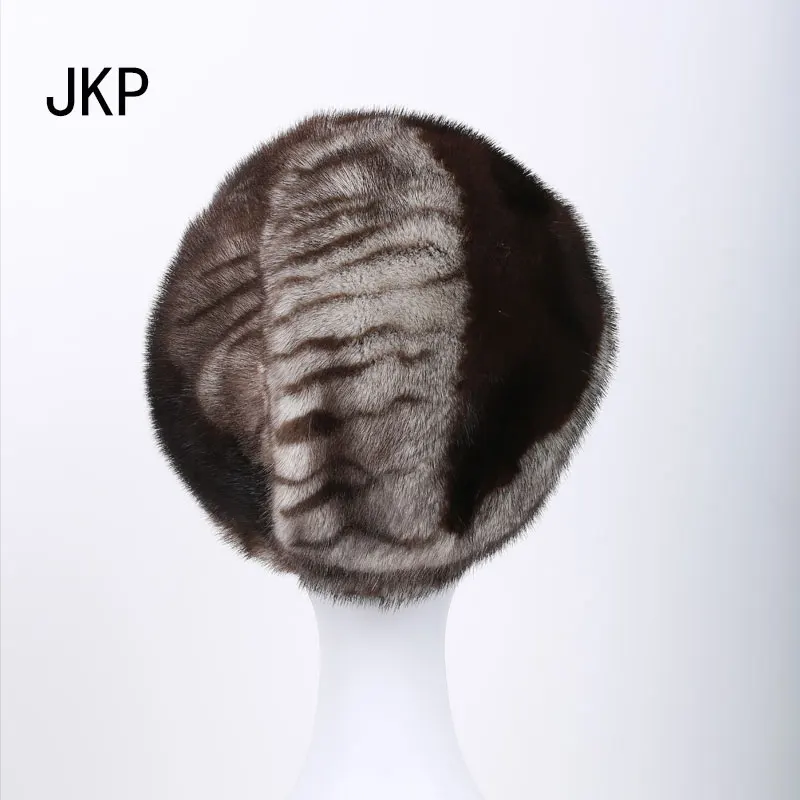 JKP российские шапки из натурального меха норки для женщин зимняя меховая шапка с норкой хорошего качества Элегантная шляпа модная полосатая шапка DHY-43