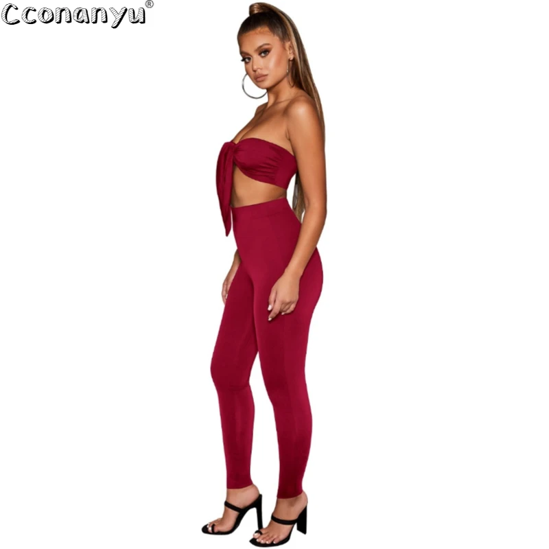 Женский комплект из 2 предметов брюки летний сексуальный однотонный топ на